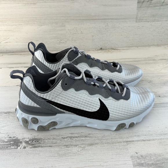 Nike Men’s Size 10 React Element 55 Lace Up Quilted Black/Silver/Grey Shoes - Picture 1 of 12